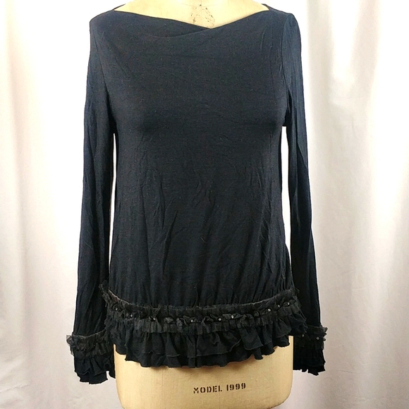 Boatneck top with ruffles hem and sleeves - Picture 1 of 5
